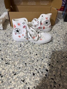 Converse Kids White High-Top Sneakers with Pink Floral Print